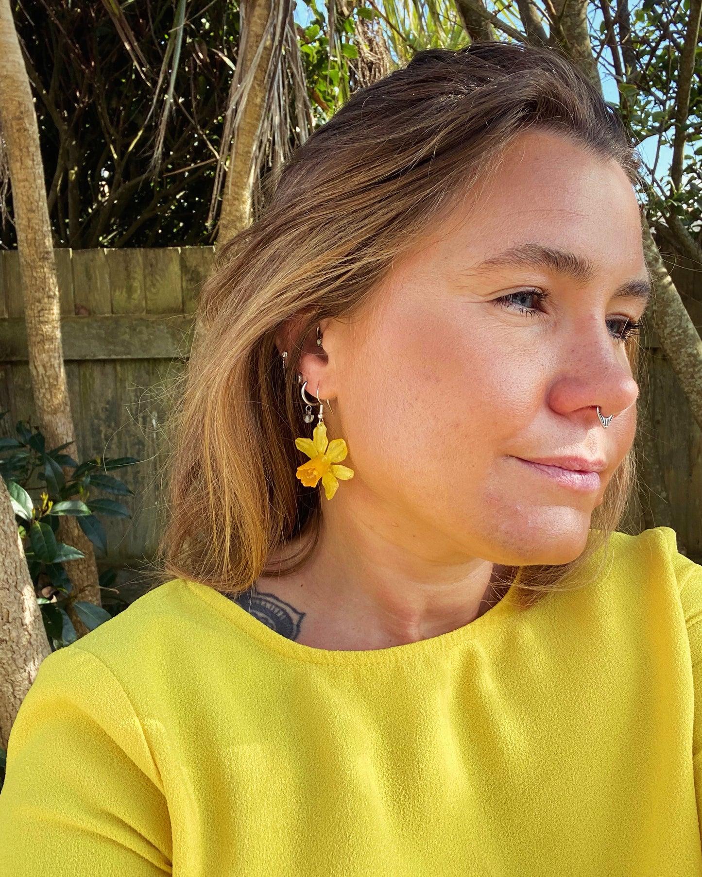 Sterling Silver Miniature 'Narcissus' daffodil earrings with citrine crystal dangles