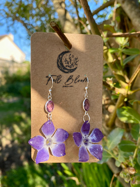Sterling Silver Periwinkle with Amethyst ear rings