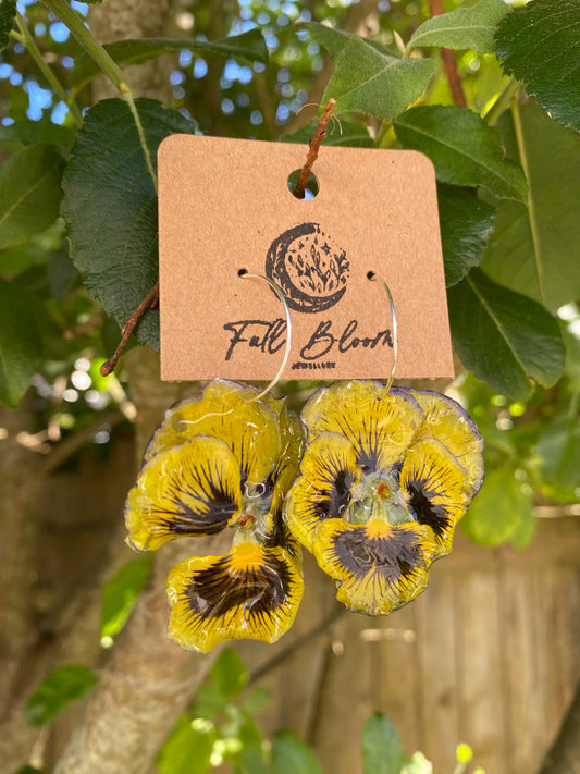 Sterling Silver Yellow Pansies Earrings