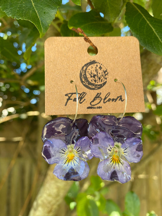 Sterling Silver Purple and yellow Violas Earrings