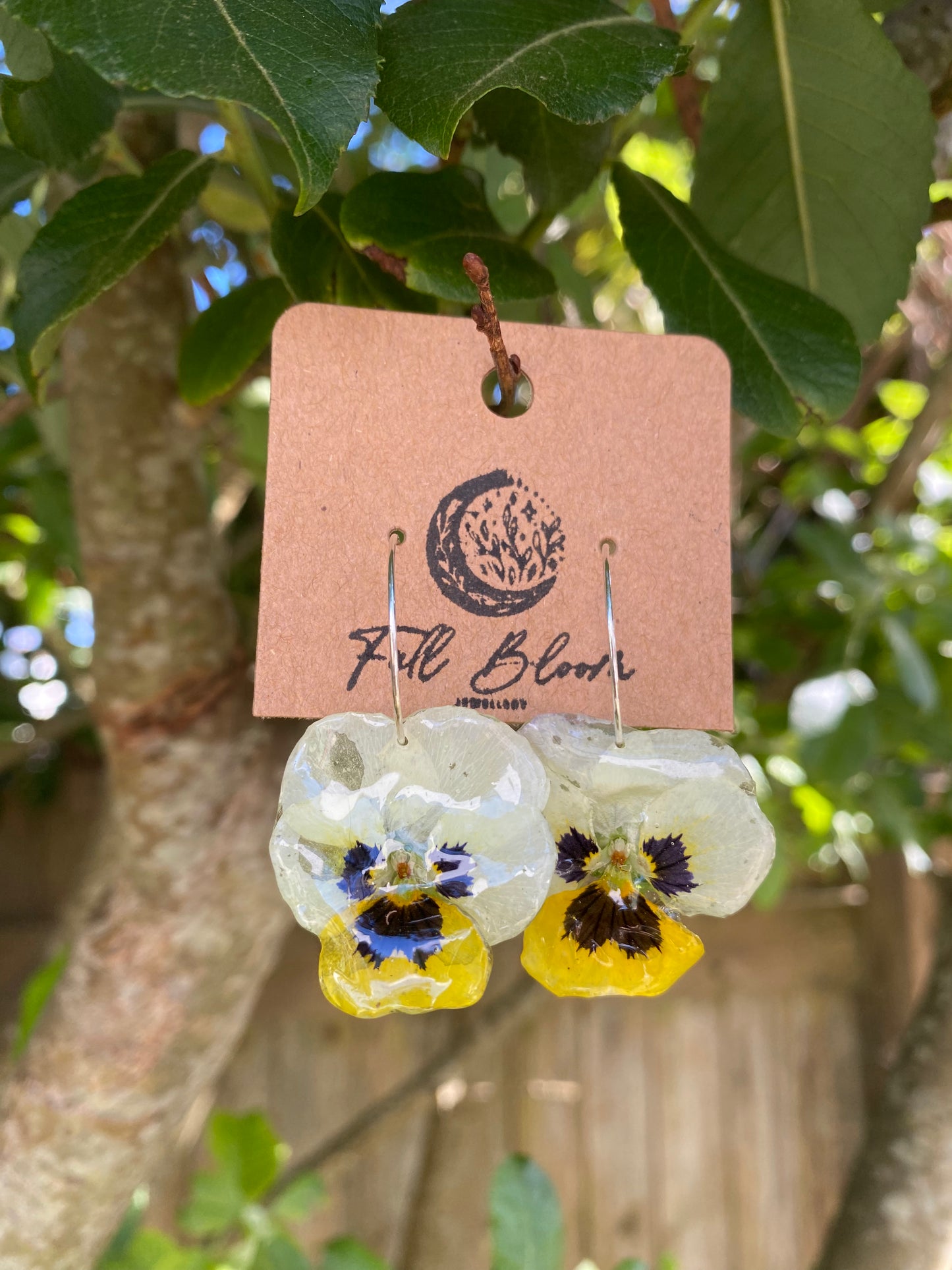 Sterling Silver Yellow and White Pansy Earrings