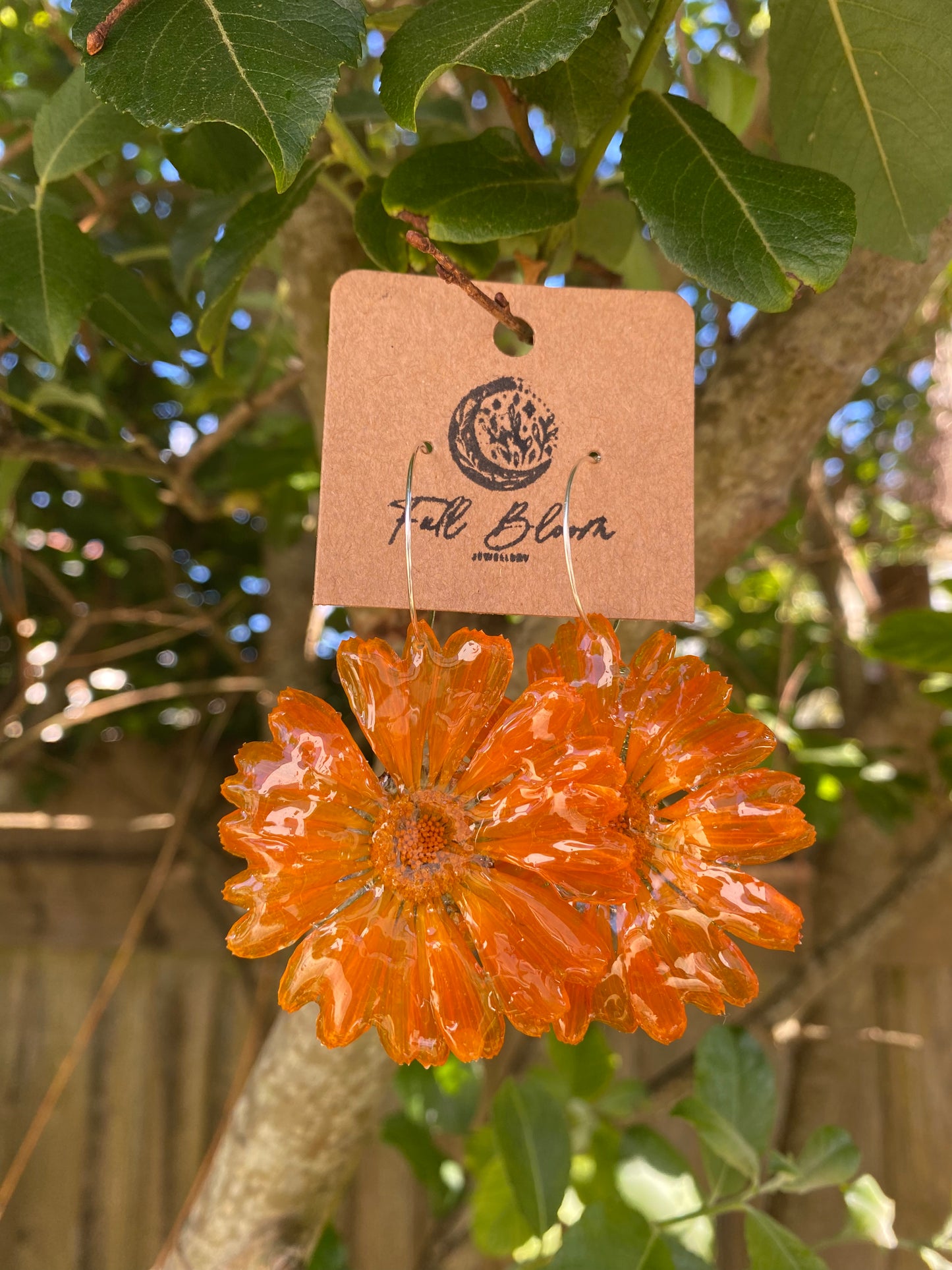 Sterling Silver Orange Calendula flower Earring