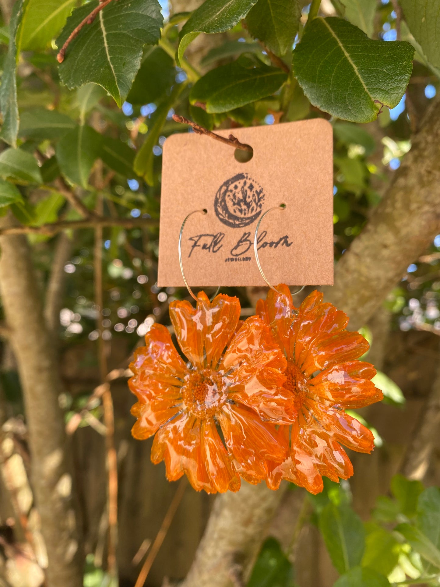 Sterling Silver Orange Calendula flower Earring