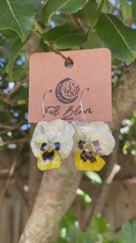 Sterling Silver Yellow and White Pansy Earrings